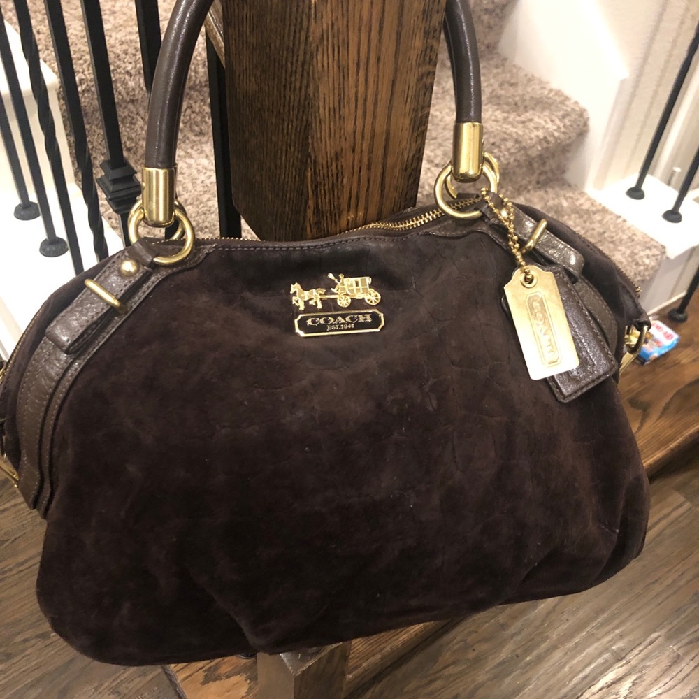 BROWN VELVET COACH BAG